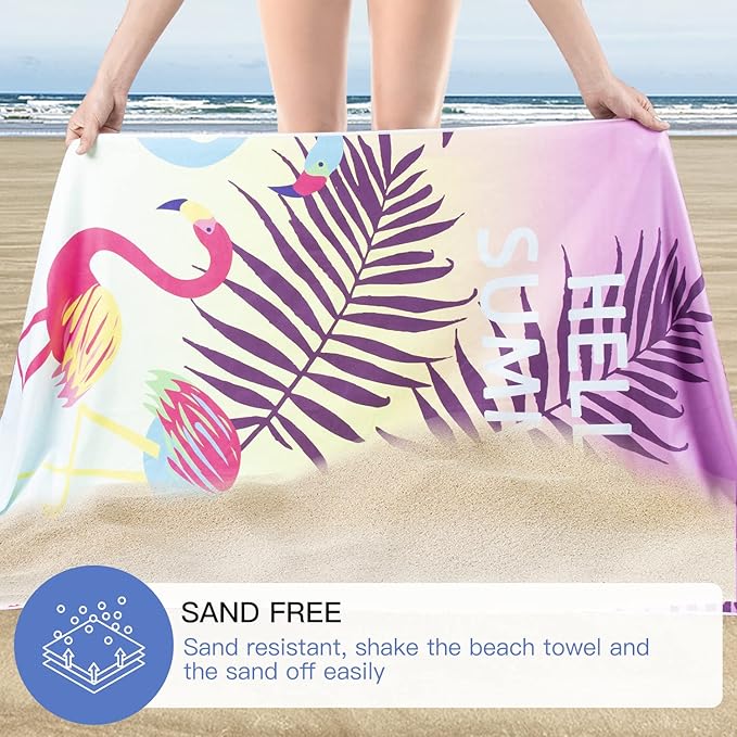 Airensky Microfiber Sand Free Beach Towel 72"x36",Extra Large Lightweight Super Absorbent Thin Fast Drying Towels for Swimming Exercise Pool Bathing Camping Girls Women Adults(Flamingo)