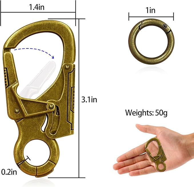 Ahiller Muscular Carabiner Hook,3.1" Alloy Thick Keychain Clip for Man, Outdoor Camping, Hiking Accessories, Key Ring