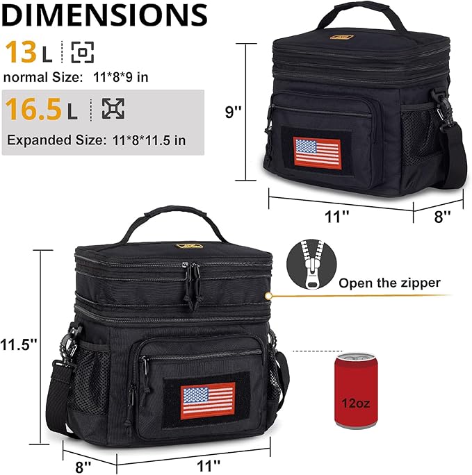 ATRIPACK Lunch Bag for Men, Double Deck Tactical Lunch Box Work with Shoulder Strap MOLLE Webbing Large Lunch Cooler Leakproof Insulated (Black)