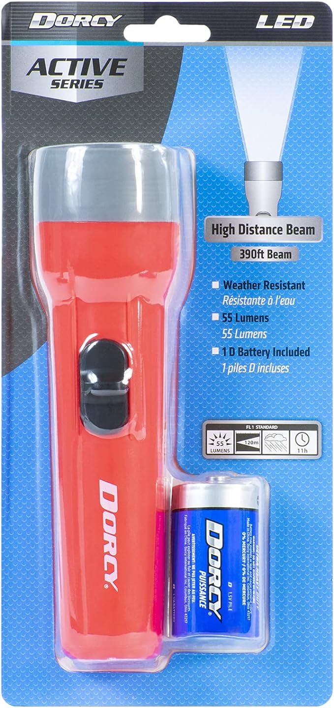 Dorcy Basic 1D LED Long Run Time Flashlight, Assorted Colors, 41-2460 , Red
