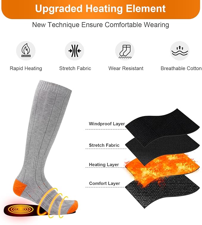 Heated Socks, Heated Socks for Women Men, 5000mAh Rechargeable Electric Heated Socks Up to 8 Hours, Washable Winter Warm Socks for Outdoors Work Fishing Hunting Skiing Cycling Hiking Camping
