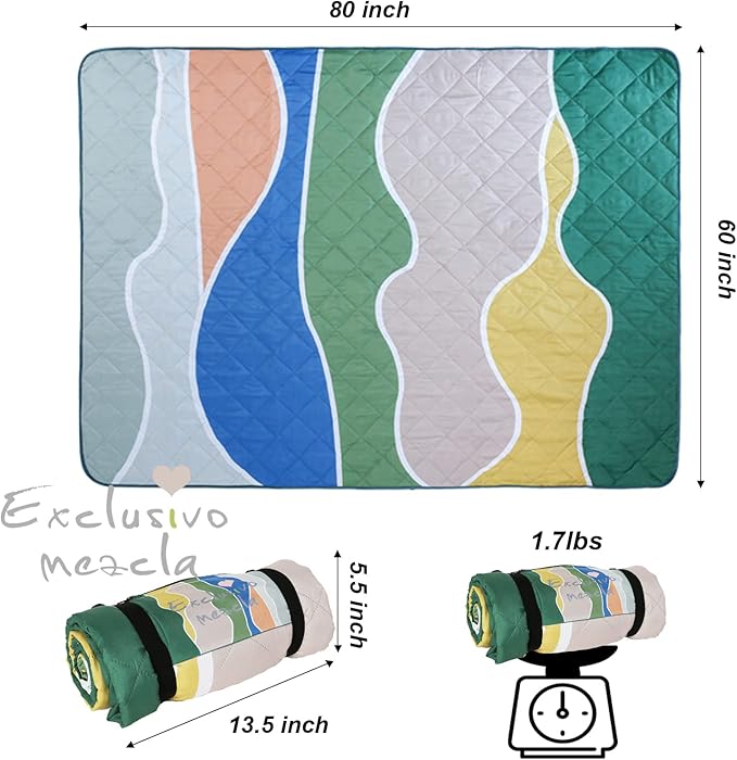 Exclusivo Mezcla Waterproof Picnic Blankets 3-Layer 60x80 Inches Large Sandproof Beach Blanket Foldable Outdoor Blanket for Camping on Grass Picnic Mat