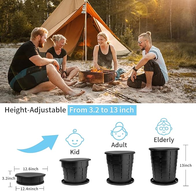 Retractable Portable Toilet - Upgraded Portable Toilet for Adults Capacity of 330 Lbs, Foldable Camping Toilet, Car RV Travel Toilet Outdoor Bathroom Emergency Portable Restroom for Kids