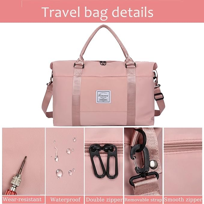 KARRESLY Travel Duffel Bag for Women,Shoulder Weekender Overnight Bag Sports Gym Tote Bag,Waterproof(Beige)