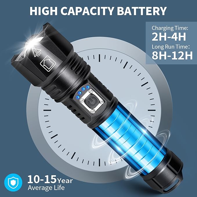 Rechargeable Flashlights High Lumens, 990,000 Lumen Super Bright Led Flashlight with 12H Long Runtime & 5 Modes, Powerful Waterproof Handheld Flash light for Home Emerge∩cies Camping (Black)