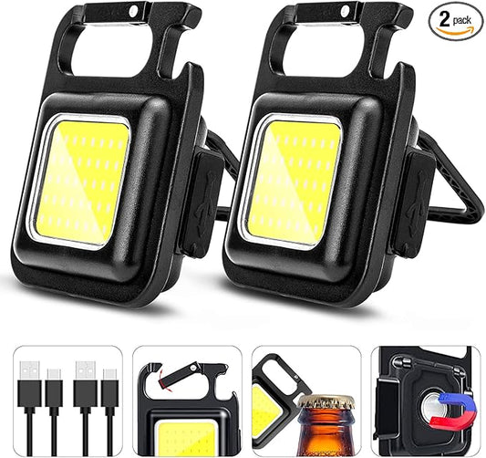 MAKDAK Cob Keychain Work Light Keychain Flashlights 4 Light Modes,Keychain Light Emergency Light with Folding Bracket Bottle Opener for Fishing,Camping and Walking 2Pack