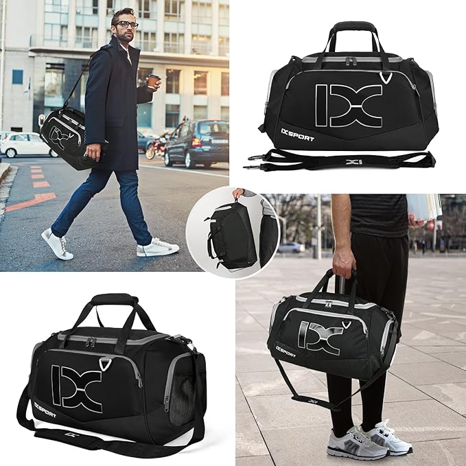 Sports Gym Bag,INOXTO Travel Duffel Bag with Dry Wet Pocket And Shoe CompartmentFor Women and Men,40L/55L Fitness Waterproof Weekender Bag For Swim Sports Travel Working Out (Black white, 40L)