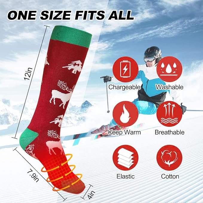 Electric Heated Socks, Upgraded Winter Rechargeable Washable Battery Heat Socks Men Women Thermal Warming Socks for Outdoor Hiking Camping Skiing Fishing Hunting Mountaineering