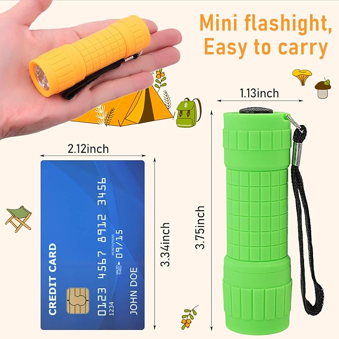 18Pack Mini Flashlights,9-LED Handheld Flashlight,Assorted Colors Mini LED Flashlight,Small Mini Flashlights with 54pcs AAA Batteries & Lanyard,Flashlight Bulk for Night Reading Camping Party Favors
