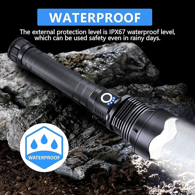 Led Flashlights High Lumens Rechargeable — 990,000 LM Led Flashlight Rechargeable, Super Bright Flashlight Rechargeable Flashlights, Powerful Flashlights for Emergencies Camping Hiking Gift