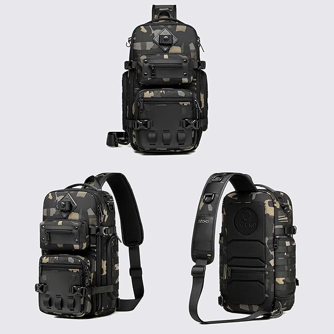 OZUKO Tactical Backpack Chest Sling Bags for Men, Waterproof Crossbody Shoulder Daypack for Outdoor Walking Hiking Trekking (Camo)