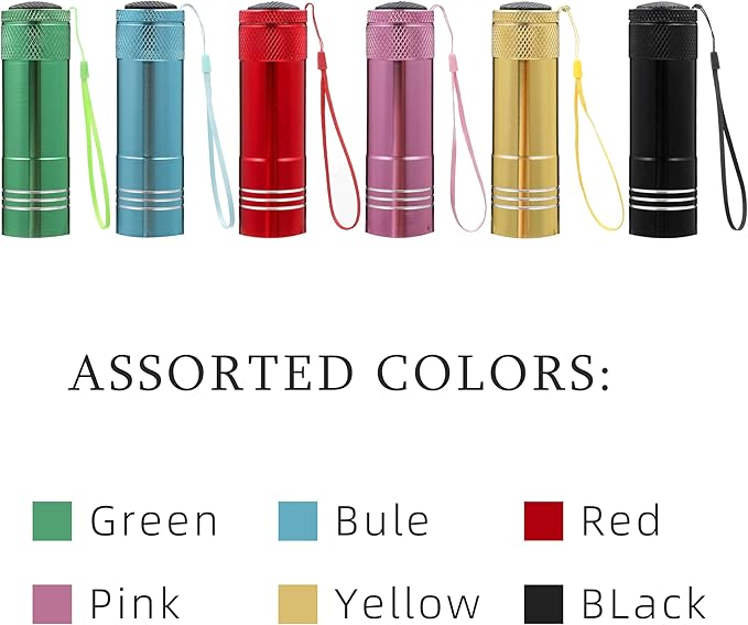 6 Pack Mini Flashlight Set, Aluminum LED Handheld Torches with Lanyard, Assorted Colors, Batteries Included for Party Favors, Night Reading, Camping, Power Outage (Style 1, 6)