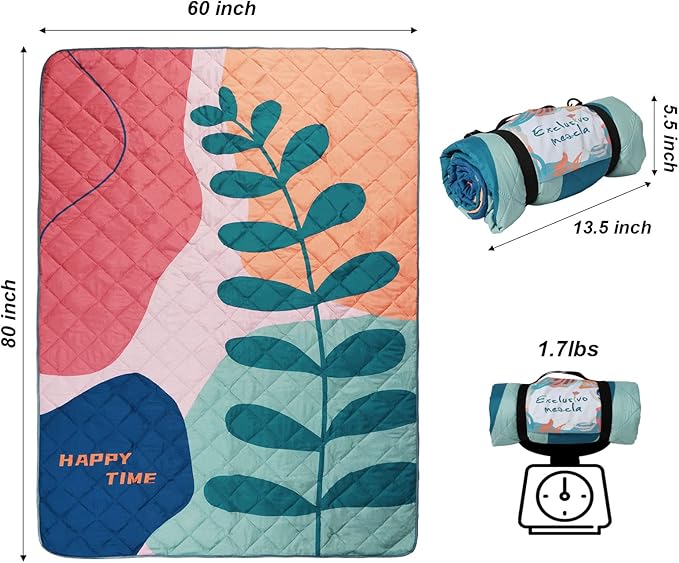 Exclusivo Mezcla Waterproof Picnic Blankets 3-Layer 60x80 Inches Large Sandproof Beach Blanket Foldable Outdoor Blanket for Camping on Grass Picnic Mat