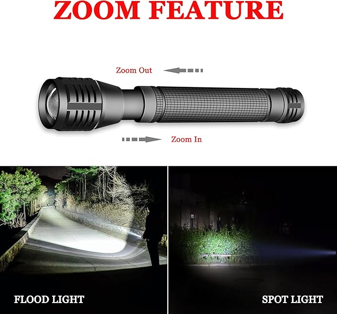 LED 2000 Lumens 3 Modes Adjustable Focus 2-Cell AA Flashlight,2-Pack