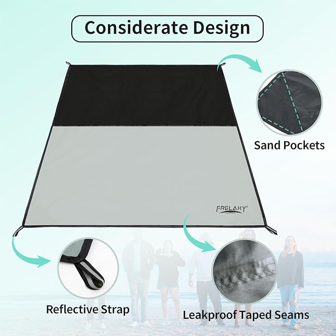 Frelaxy Pocket Picnic Blanket, Waterproof Beach Blanket, Compact Camping Blanket, Lightweight Outdoor Blanket for Beach Festival Camp Picnic Hiking Travel (Grey, 28'' x 47'')