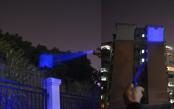 Scalable Blue LED 3 Mode Long Range Blue Beam Blue Light Flashlight, Blue LED Flashlight Blue Flashlight Torch with Blue Light Blue LED for Night Fishing and Outdoor Activities-Black House