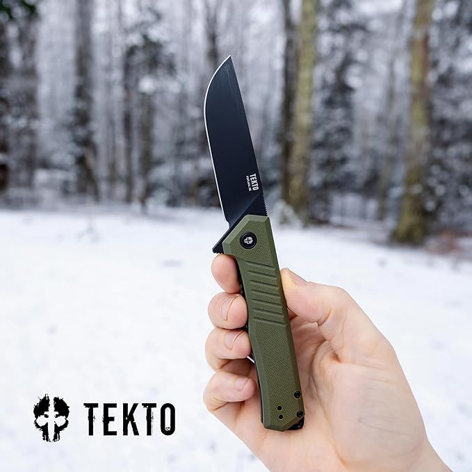 F1 Alpha Folding Pocket Knife - Modified Straight Back Blade, Titanium Coated D2 Steel, Ideal for Outdoor Camping and Backpacking, Tactical Carbon Fiber Handle, Blue Titanium Accents
