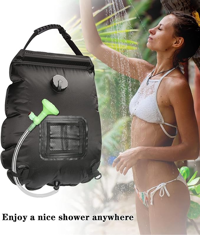 LYOUMEIT Solar Shower Bag 5 Gallon, Portable Shower for Camping, Camping Shower Bag, Solar Heating Shower Bag with Removable Hose and On-Off Switchable Shower Head