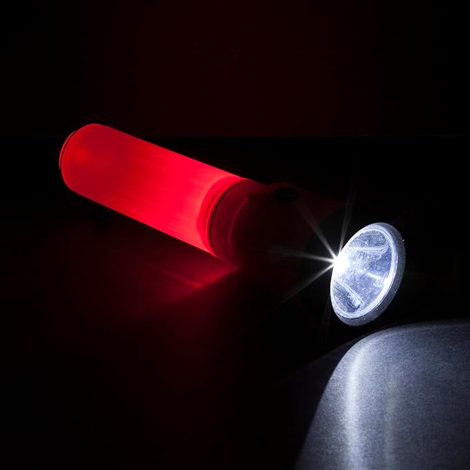 Life Gear LED Flashlight with Glow Handle, Emergency Flasher and Storage Compartment, RED
