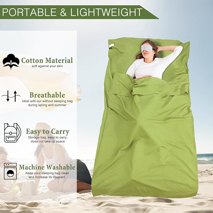 Sleeping Bag Liner and Camping Sheet, Camping & Travel Sheets for Adults, Lightweight Double Sleep Sack for Outdoor Travel Hiking Hotels Picnics