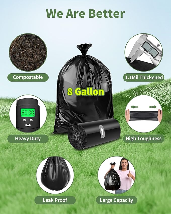25 Portable Toilet Bags, Thick Biodegradable Camping Toilet Bags for Portable Potty, 8 Gal Compost Toilet Waste Bags Potty Bags for 5 Gallon Bucket Toilet Seat Adults Outdoor, 1.1 Mil
