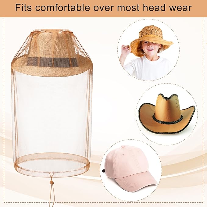 Funtery 12 Pcs Mosquito Head Mesh Face Fly Netting Hood Protecting Sun Fishing Hat with Net for Men Women