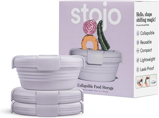 STOJO Collapsible Bowl 3 Set - Lilac, 36oz - Reusable Silicone Bowl for Hot and Cold Food - Perfect for Travel, Meal Prep, To-Go Lunch, Camping & Hiking - Microwave & Dishwasher Safe