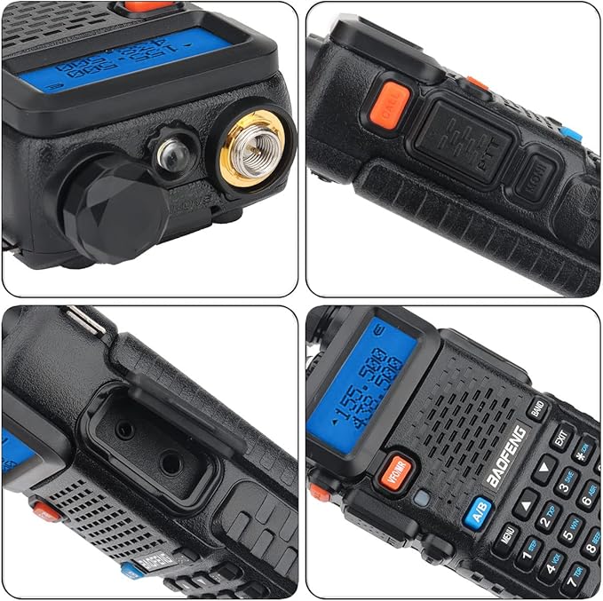 Baofeng UV-5R Ham Radio Long Range UV5R Two Way Radio Handheld Dual Band Walkie Talkies for Adults with Programming Cable,4Pack 1800mAh Li-ion Battery and Earpiece Full Kit (Black-2Pack)