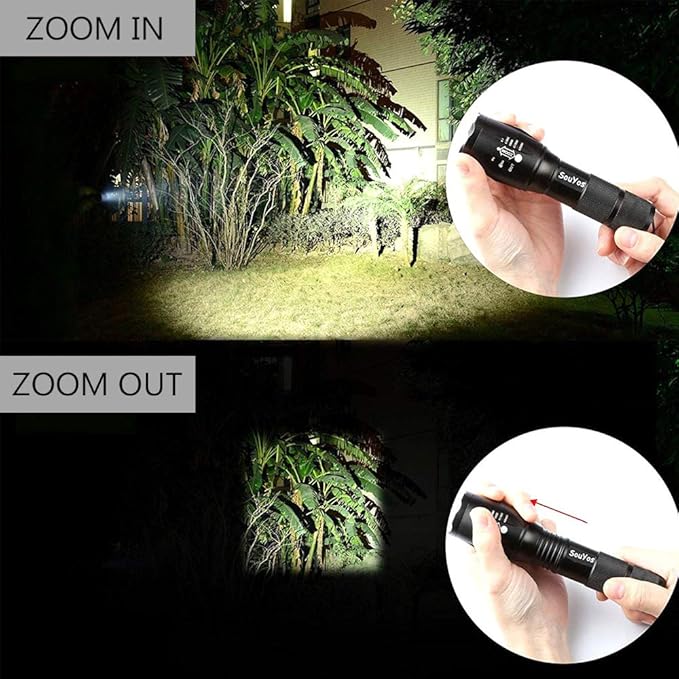 Military Grade Flashlight 2000 Lumen 5 Modes Water Resistant LED Tactical Torch Flash Light, 4 Pack