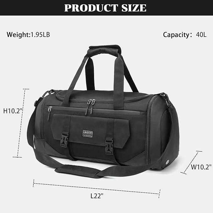 Gym Bags For Men & Women With Shoes Compartment And Wet Pocket, Sports Duffle Bag, Workout Bags For Gym Swimming Yoga,Waterproof Weekend Overnight Carry On Bag A-TG-001-Black