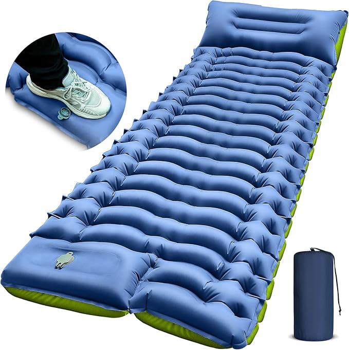 Camping Sleeping Pad, Ultralight Inflatable Sleeping Mat with Built-in Foot Pump & Pillow, Compact Camping Air Mattress for Camping, Backpacking, Hiking, Tent