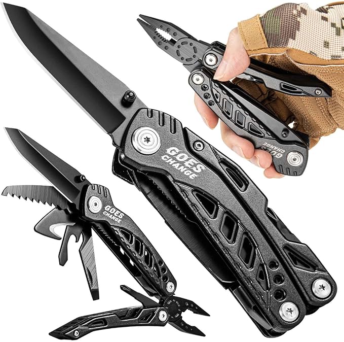 Multi-Tool Pliers with Safety Locking System and Sheath - Portable Pocket Knife Set with Belt Clip for Outdoors, Survival, Camping, Fishing, Hunting