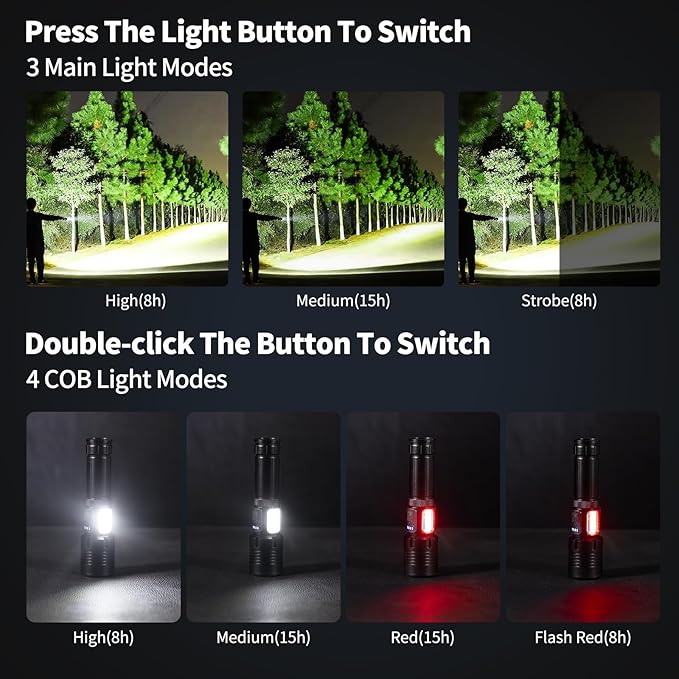 Rechargeable Flashlights High Lumens, 2 Packs 990,000 Lumens Super Bright Flash Light with 7 Light Modes & IPX7 Waterproof, Powerful Handheld LED Flashlight for Home Camping Hiking