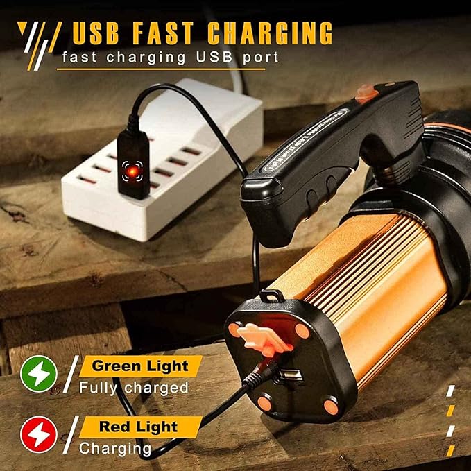Flashlights High Lumens Rechargeable, 1000,000LM LED Rechargeable Flashlights, IP68 Waterproof Linterna Recargable, 10000mAh Long Lasting Flashlights for Home, Camping, Boat, Farm Use.(Gold)