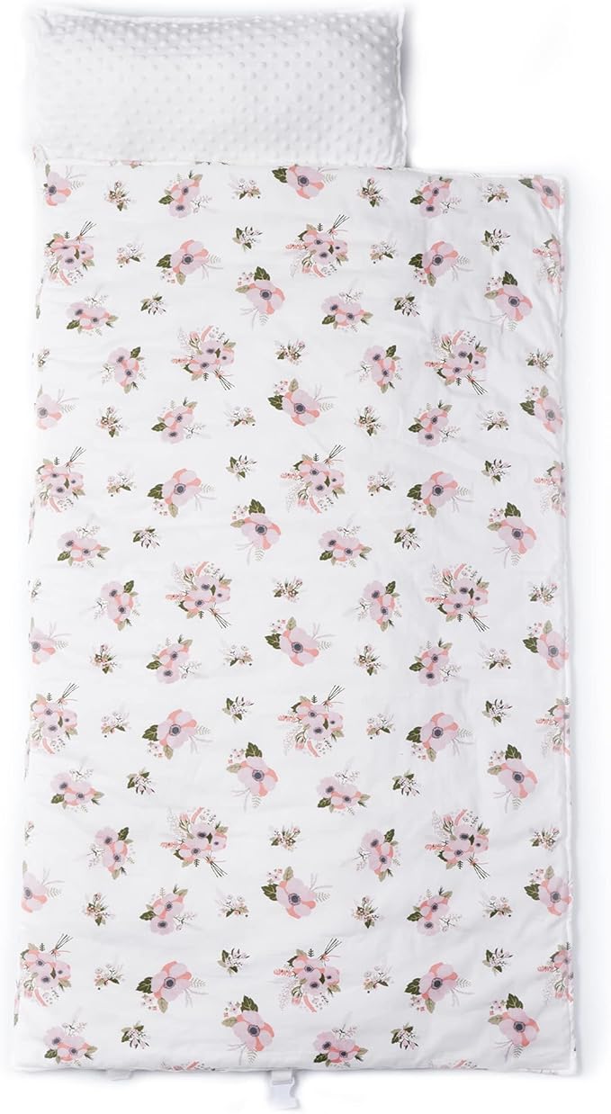 Bunnikins & Clover Toddler Nap Mat with Removable Pillow, Nap Mats for Preschool, Easy Clean Toddler Nap Pad for Kindergarten, Kids Sleeping Bag for Travel Camping