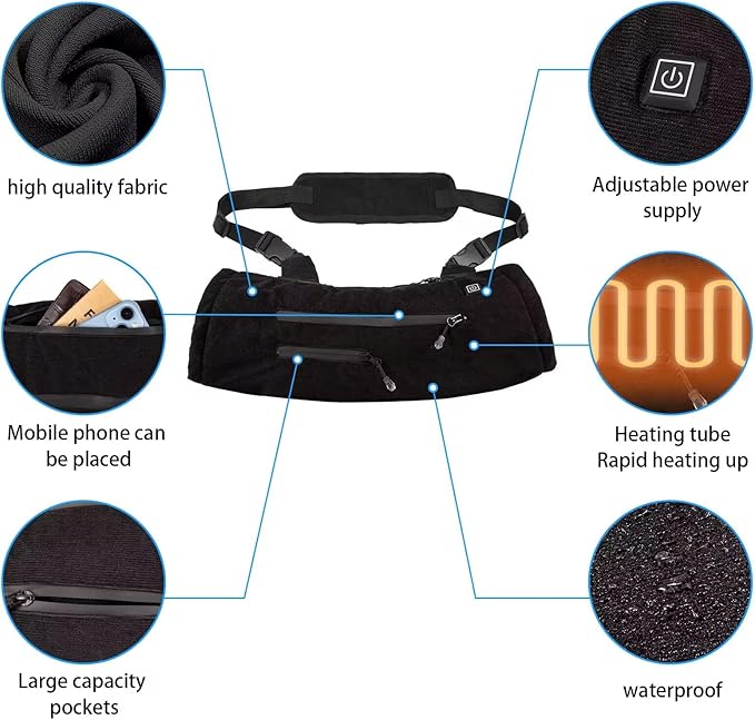 Heated Hand Muff,Electric Heating Hand Warmer Pouch,Hand Warmers Rechargeable,Football Hand Warmer,3 Temperature Control,Hand Warmers Muff for Outdoor Hunting,Golf,Football,Camping (No Battery)