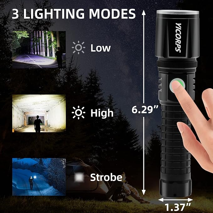 Rechargeable Flashlights High Lumens, 100000 Lumens Super Bright LED Flashlight, Powerful Waterproof Flashlight with 3 Modes and Zoomable for Emergencies, Camping, Hiking(2 Pack)