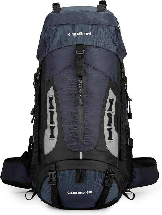 60L Hiking Backpack Large Waterproof Camping Backpack for Men and Women Lightweight Frameless Backpacking Backpack with Rain Cover (Navy Blue)