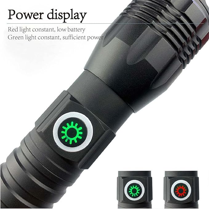 Ultra-Bright 10000 Lumen Rechargeable LED Flashlight - Zoomable, Water-Resistant, and Adjustable Brightness - Versatile Emergency Torch with 4 Modes for Outdoor Activities - Ideal for Camping, Hiking