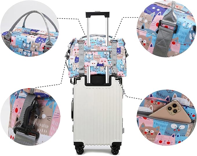 Travel Duffle Bag Weekender Overnight Bag Gym Tote with Wet Pocket for Women Girls Workout Duffel Bag Water Resistant (W-Cute Dinosaurs+Toiletry Bag)