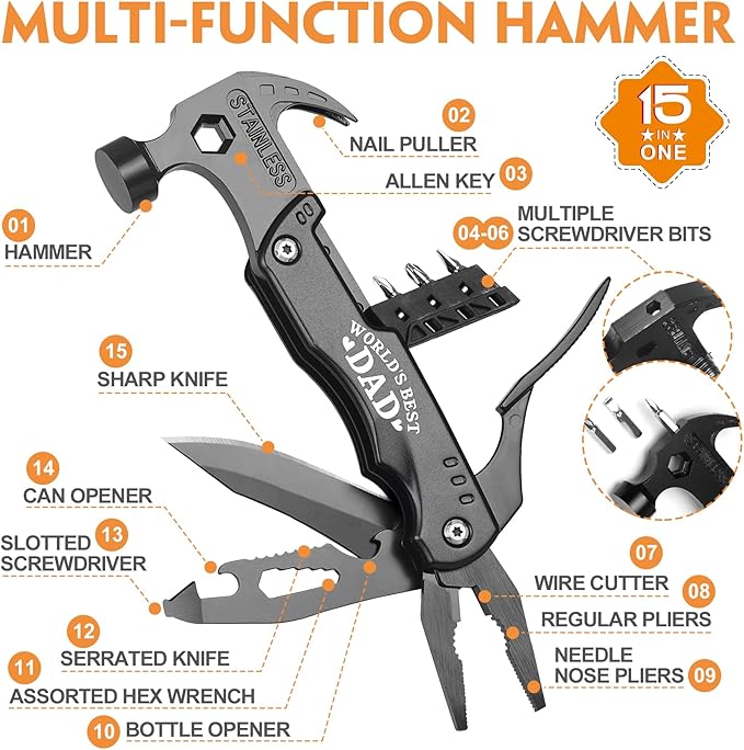 Fathers Day Ideal Gifts for Dad - Dad Gifts from Daughter Wife Son, Gifts for Dad - Fathers Day Best Dad Ever Gifts, Dad Birthday Gift -Multitool Hammer, Christmas Dad Gifts for Step dad, Husband, Men