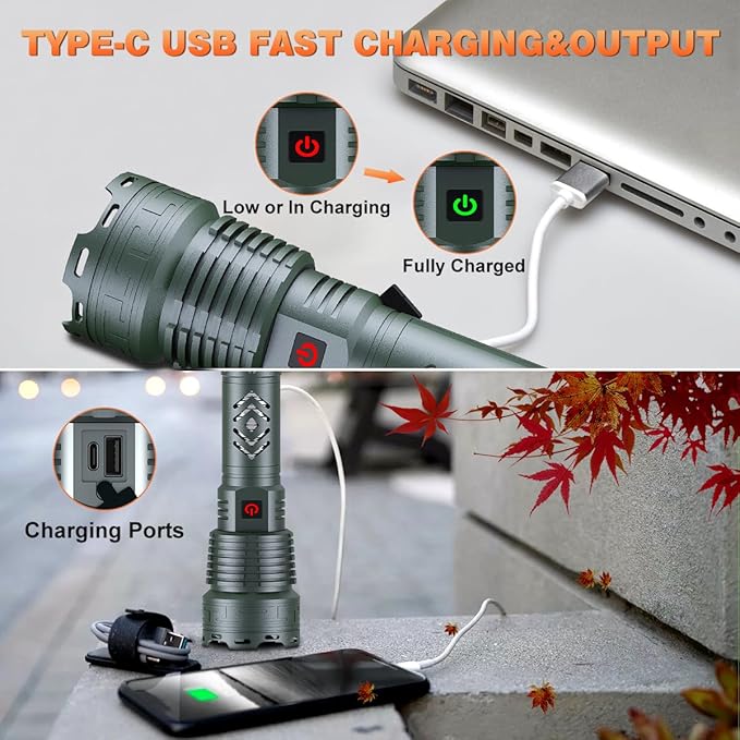 Alifa Rechargeable LED Flashlights 980000 High Lumens, Super Bright Tactical Flashlights Rechargeable, 5 Modes Brightest Powerful Waterproof Flashlight with Zoomable for Emergencies Camping