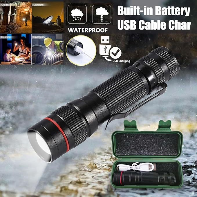 LED Flashlight Rechargeable 2 Pack, High Lumens Tactical Flashlights, Super Bright Small Flash Light, Mini Pocket Torch, 3 Modes Zoomable Flashlight for Outdoor, Camping, Birthday for Men Women