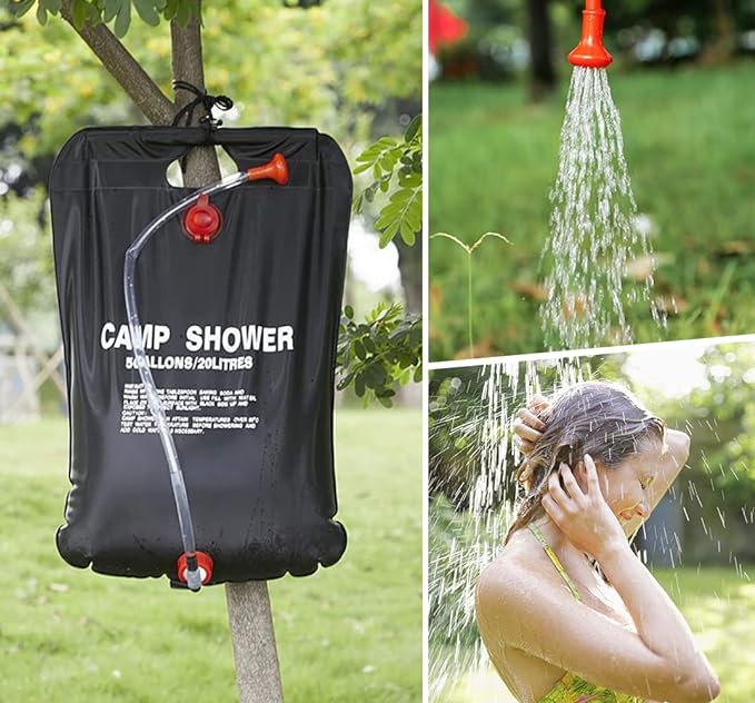 DkOvn Solar Shower Bag, 1/2/4 Pack 5 Gallons/20L Camping Shower Bag, Portable Shower Bag with Removable Hose and On-Off Switchable Shower Head for Camping Beach Swimming Outdoor Traveling