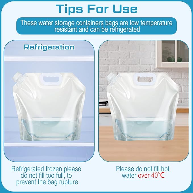 10 Pcs Collapsible Water Container Bag 2.6 Gallon Ice Bath Bags Foldable Water Bag Cold Plunge Accessories Emergency Water Pouches for Camping, Hiking, Emergency, Freezable, Athletes