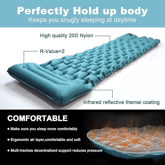Sleeping Pad for Camping with Built-in Foot Pump(Upgrade),Ultralight Inflatable Camping Sleeping Pads, Durable Waterproof Camping Pad, Portable Compact Sleeping Pad (Nylon)
