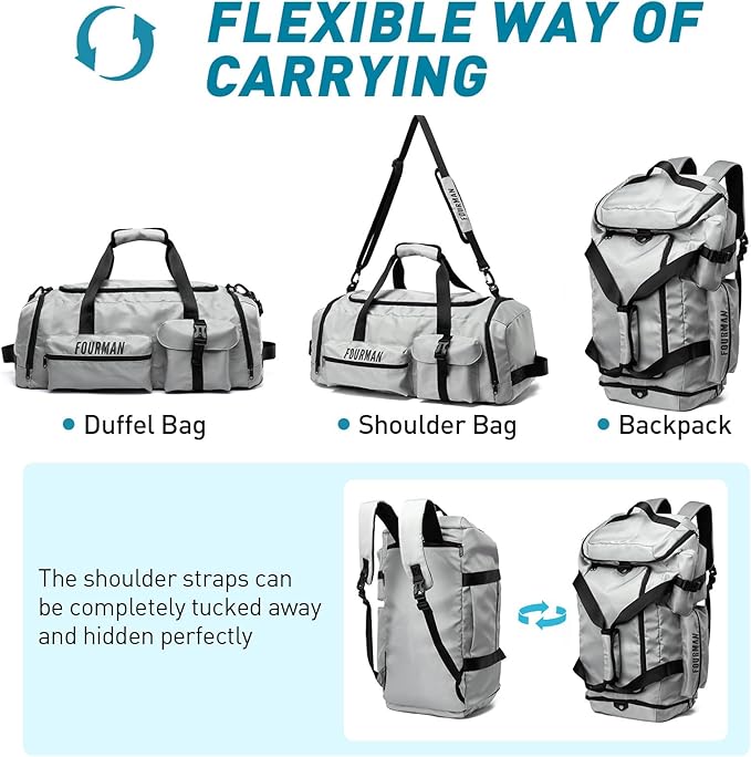 Gym Bag Training Duffel Bag Foldable Travel Duffel Bag, Lightweight Weekend Backpack With Shoe Compartment, Waterproof Duffel Backpack Sports Bag Grey