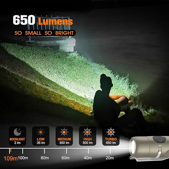 S15 Rechargeable Keychain Flashlight,650 High Lumen EDC Flashlight,Super Bright LED Mini Flashlight Be Suitable for Camping, Hiking, Emergency Situations(Khaki 6500K)