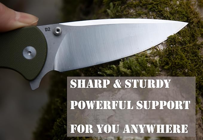 FD04 Folding Pocket Knife, D2 Steel Blade G10 Handle and Button Lock EDC Pocket Cool Knife for Men and Women, Camping Hunting Hiking Fishing Knives Tools (Green Drop)
