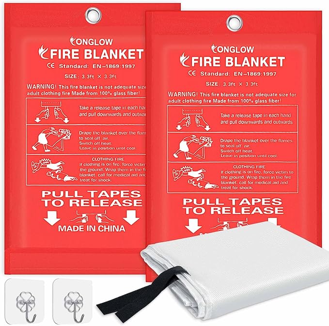 Emergency Fire Blanket, 2Pack Fire Blanket for Home and Kitchen, Fiberglass Fire Extinguisher Blanket, Suppression Flame Retardant Blanket Fire Safety Blanket for Fireplace (2 Pack)